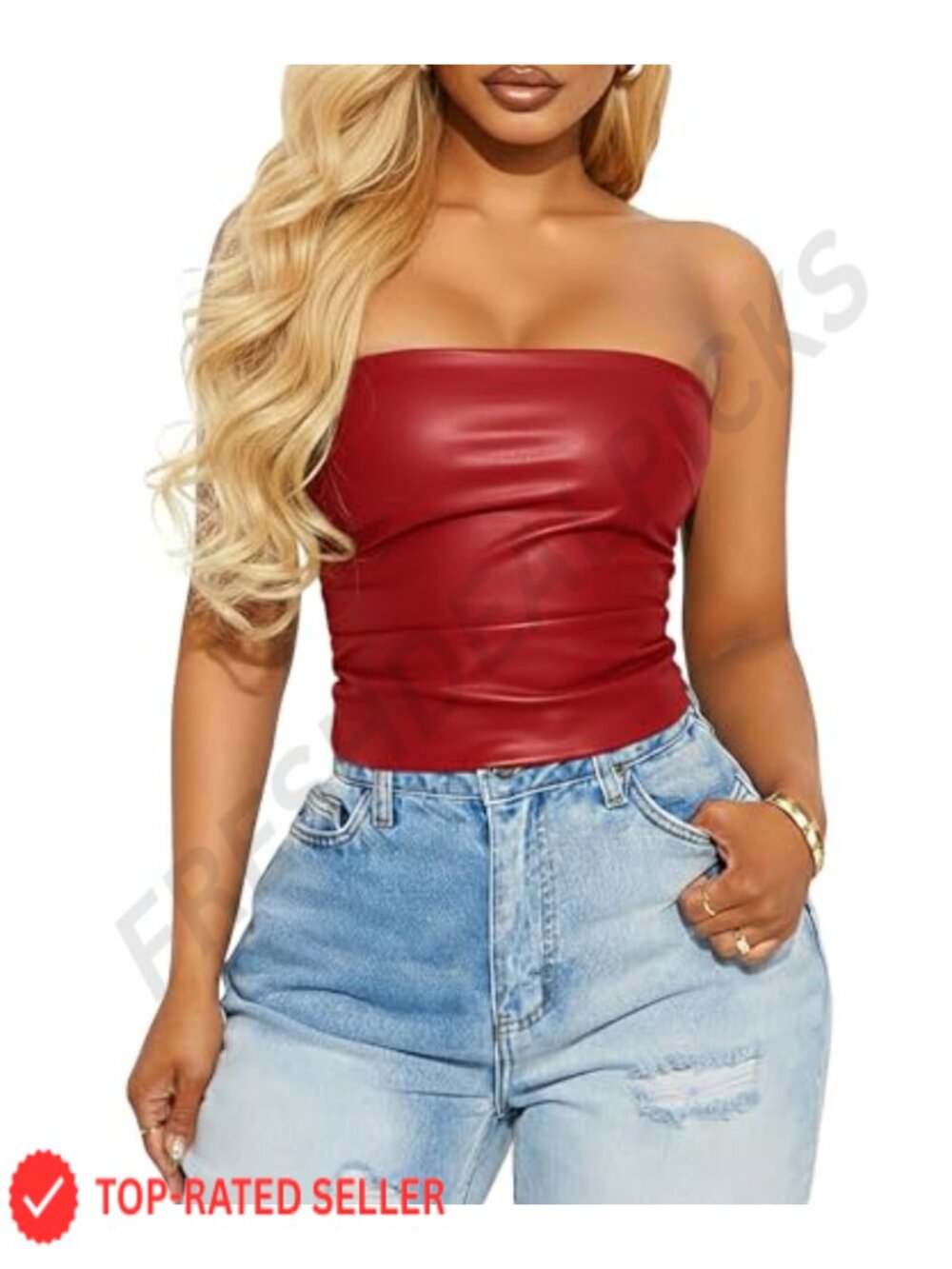 Faux Leather Strapless Ruched Tube Top Sleeveless Crop Club Party Rave Going Out